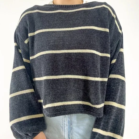 American Eagle Outfitters blue and cream striped chenille sweater Size XS